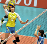 女排联赛北京0-3天津 北京队张宇扣球可爱