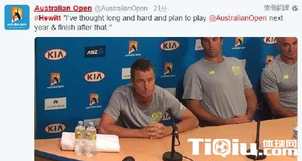 休伊特宣布明年将退役 19次征战澳网创纪录