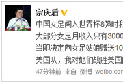 哇哈哈董事长宗庆后赠女足100万奖金