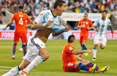 美洲杯D组阿根廷2-1力克智利 迪马利亚巴内加传射