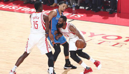 NBA季后赛雷霆VS火箭 哈登35分火箭逆转2-0